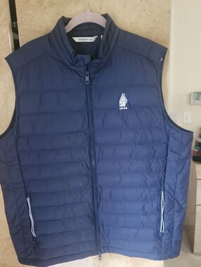 Mens-Peter Millar Navy Quilted Puffer Vest with Embroidered Crest